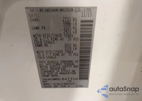 2014 Nissan Pathfinder Platinum from USA, damaged, VIN 5N1AR2MM9EC647310